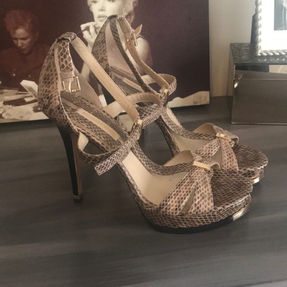 Gold plated snake skin strapped high heels! - Picture 2 of 6
